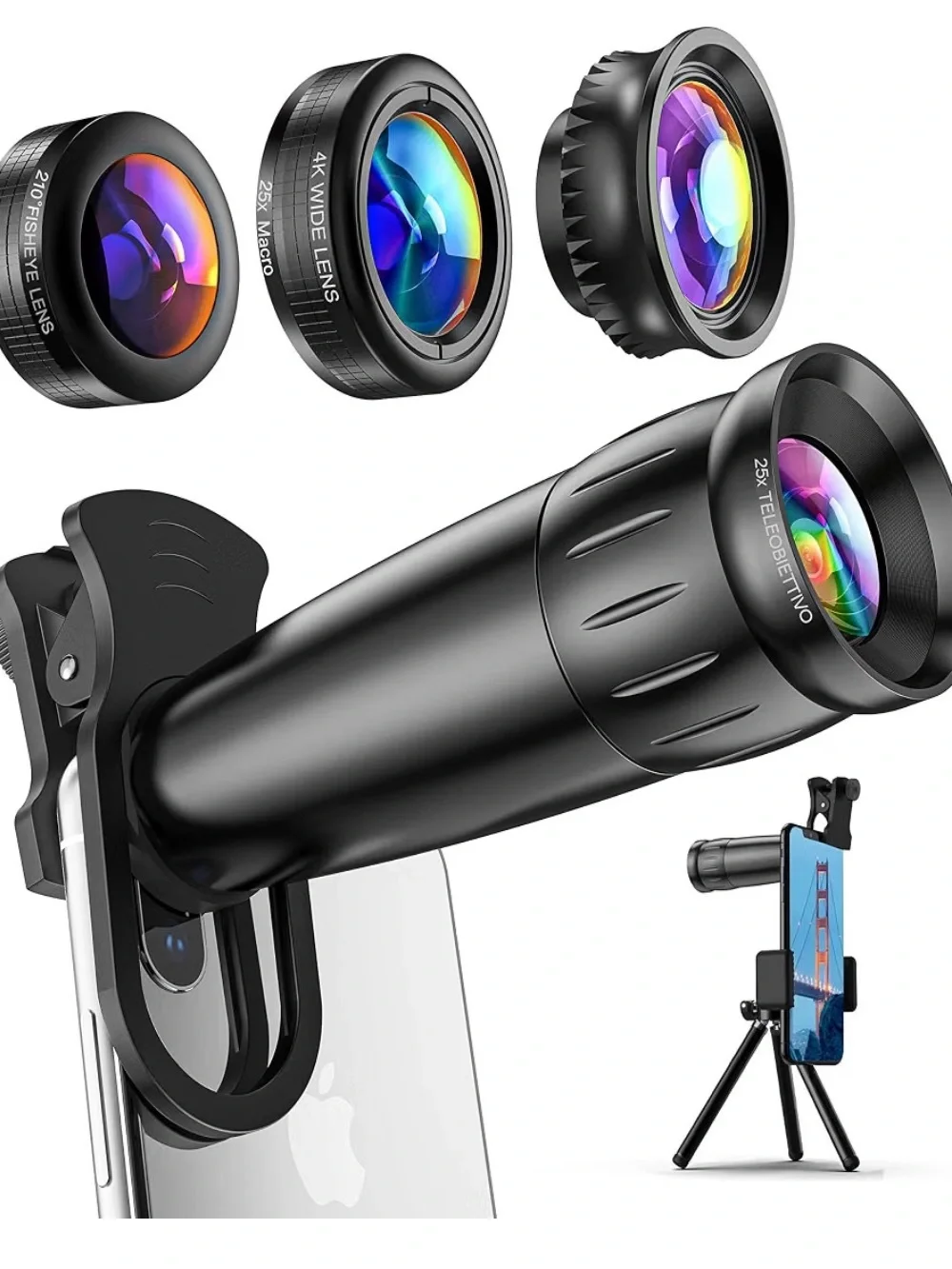 Universal Black Mobile Camera Lens and Tripod Kit